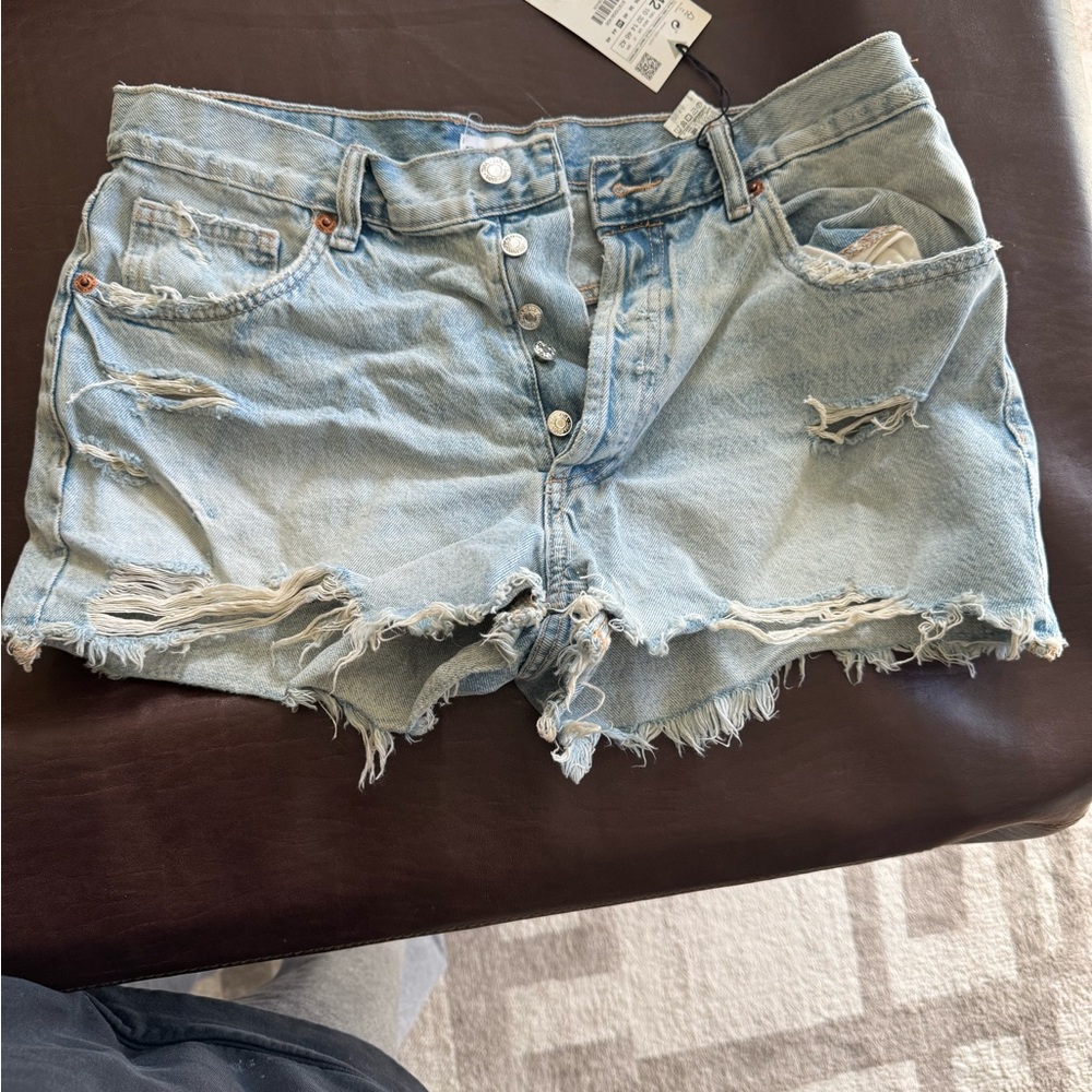 Light Blue Distressed Denim Shorts